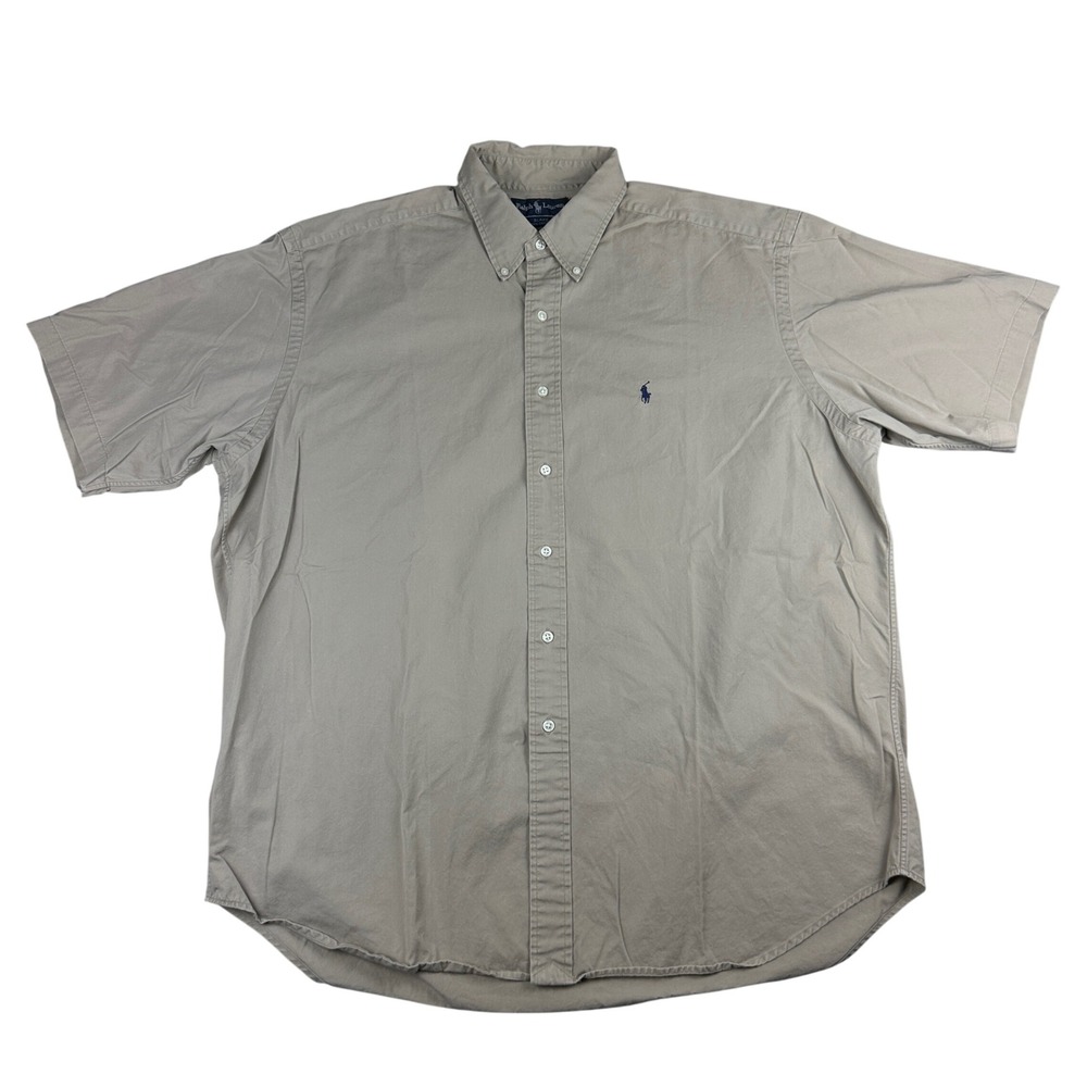 Polo Ralph Lauren Blake Shirt Mens XL Tan Khaki Cotton Short Sleeve Button Down